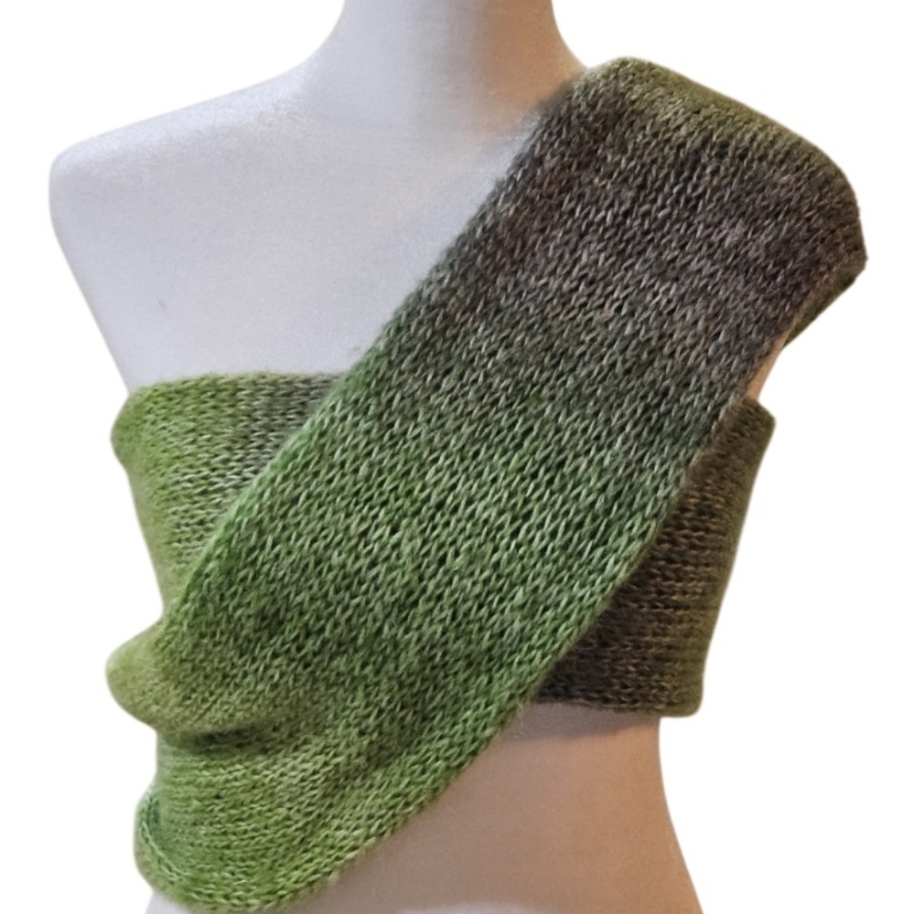 Handmade Pom Pom Hat Scarf Set  Green Ombré Knit Winter Gift Wool Blend Boho 2pc